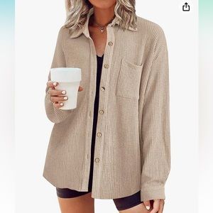 HOTOUCH Waffle Button Down Shirt Long Sleeve Loose Fit with Pocket